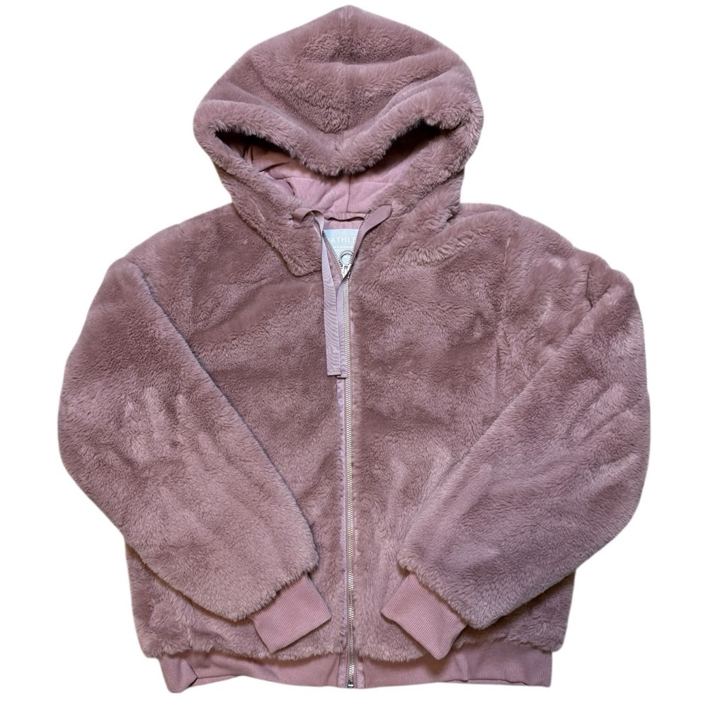 Athleta Ritual Jacket Women’s M Mauve Hooded Faux Fur Full Zip Winter Coat
